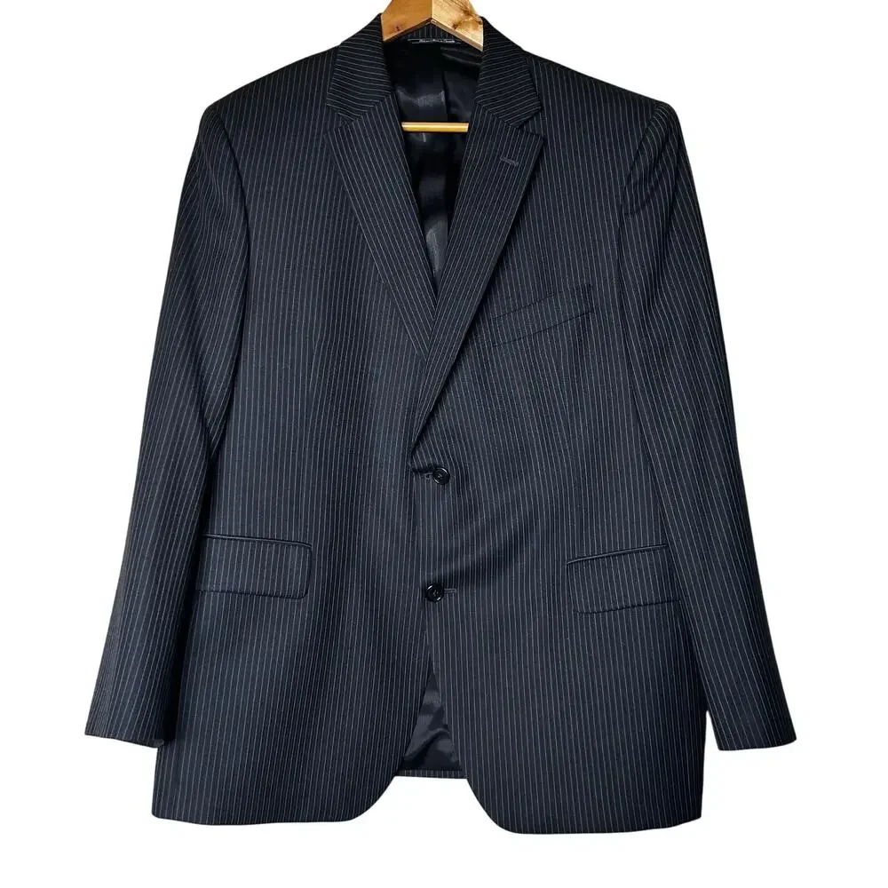 Jack Victor Suit Coat Sz 44S Blazer Navy Pinstripe Valentino CT 100%‎ Wool